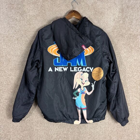 Space Jam Looney Tunes Jacket Men’s  Medium Black Lola Bunny Hooded Members Only - Picture 9 of 11